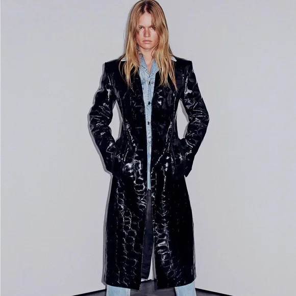 【ALEXANDER WANG】CROC LEATHER JACKET XS alexander-wang-BLACK-
